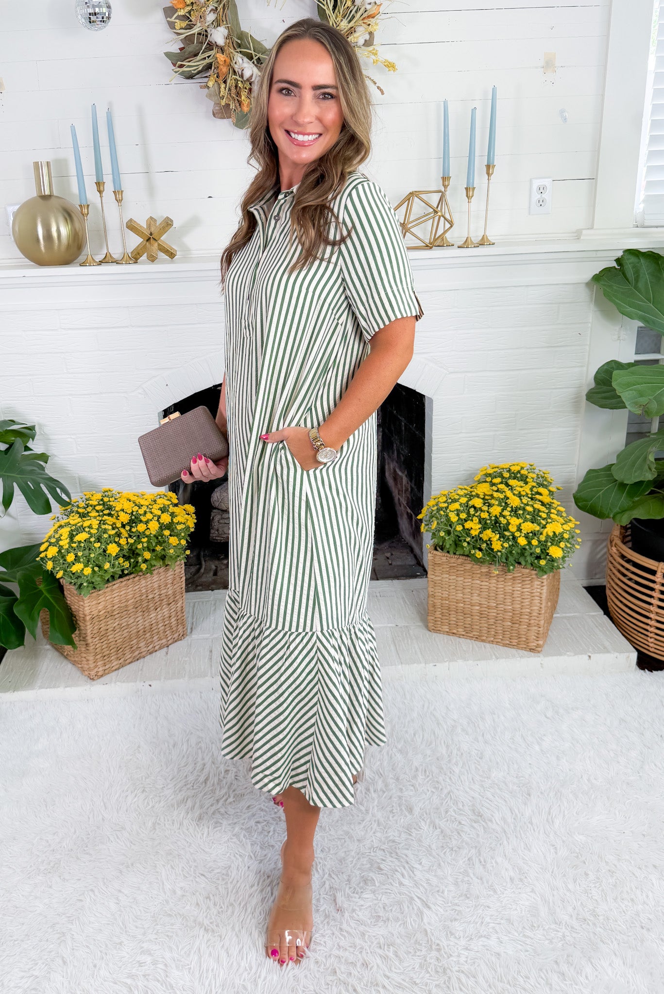 Perkins Pine Stripe Bias Flounce Maxi Dress Entro