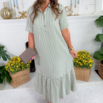 Perkins Pine Stripe Bias Flounce Maxi Dress Entro