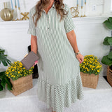 Perkins Pine Stripe Bias Flounce Maxi Dress Entro