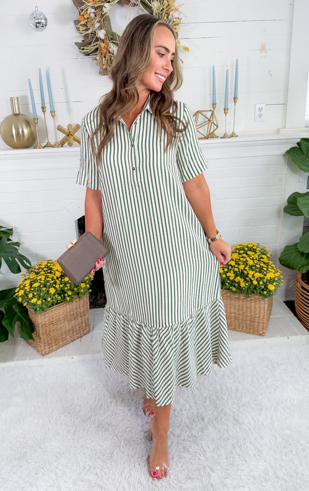 Perkins Pine Stripe Bias Flounce Maxi Dress Entro