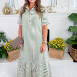 Perkins Pine Stripe Bias Flounce Maxi Dress Entro