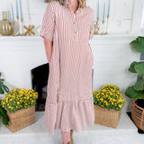 Perkins Rust Stripe Bias Flounce Maxi Dress Entro