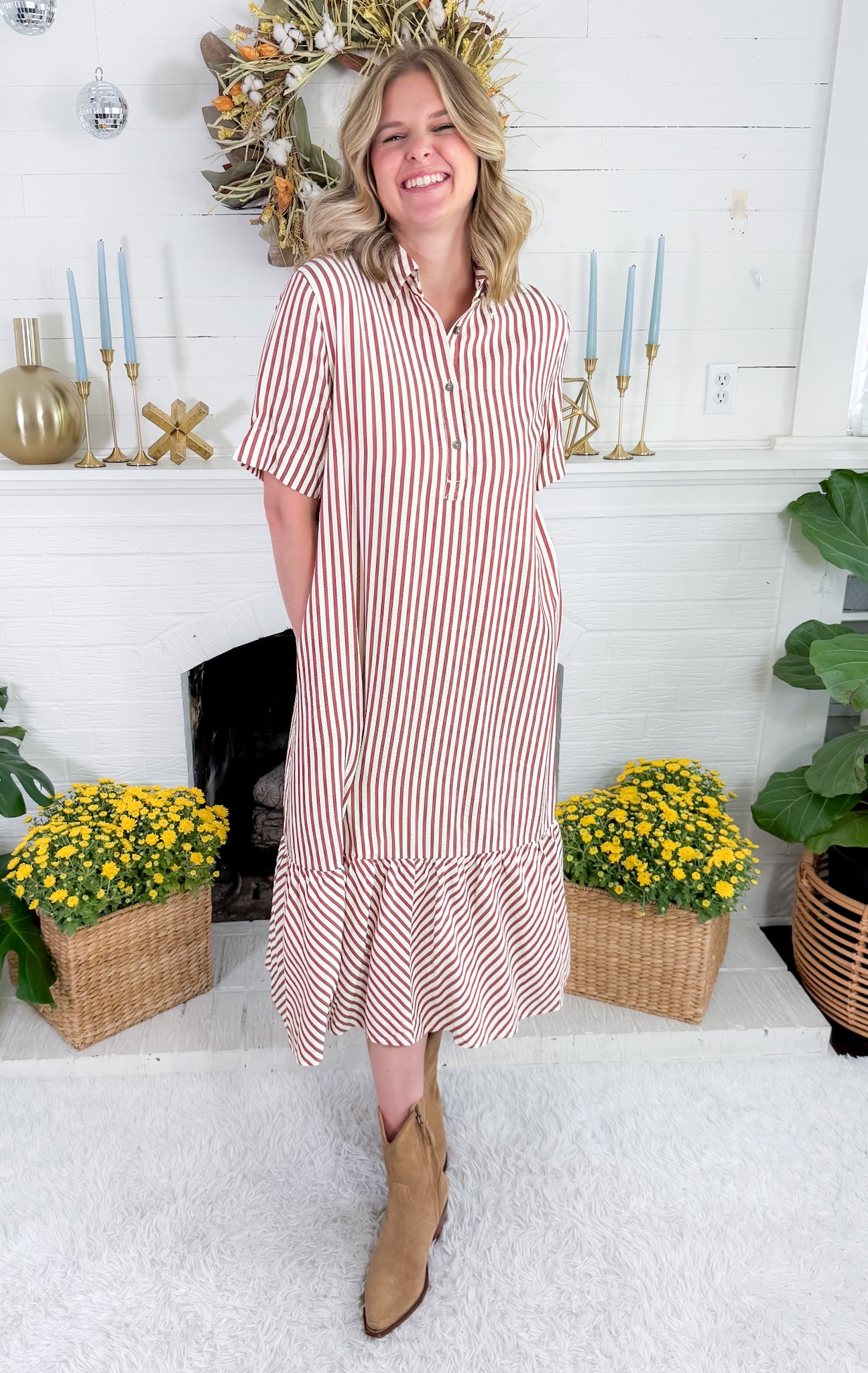 Perkins Rust Stripe Bias Flounce Maxi Dress Entro