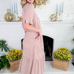 Perkins Rust Stripe Bias Flounce Maxi Dress Entro