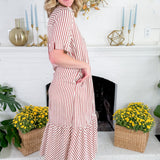 Perkins Rust Stripe Bias Flounce Maxi Dress Entro