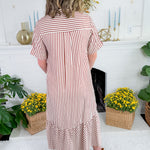 Perkins Rust Stripe Bias Flounce Maxi Dress Entro