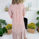 Perkins Rust Stripe Bias Flounce Maxi Dress Entro
