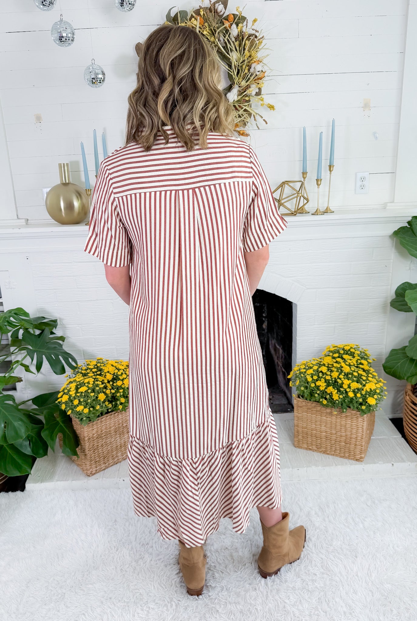Perkins Rust Stripe Bias Flounce Maxi Dress Entro