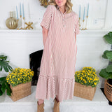 Perkins Rust Stripe Bias Flounce Maxi Dress Entro