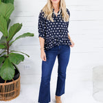 Perkins Navy Polka Dot Flounce Top Entro