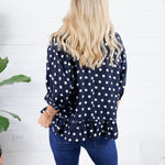 Perkins Navy Polka Dot Flounce Top Entro