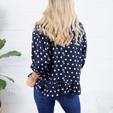 Perkins Navy Polka Dot Flounce Top Entro