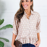 Perkins Sand Polka Dot Flounce Top Entro