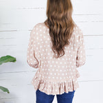 Perkins Sand Polka Dot Flounce Top Entro