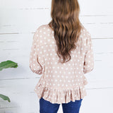 Perkins Sand Polka Dot Flounce Top Entro