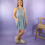 Durbin Dusty Blue Gauze Mini Dress | Clover and Bee