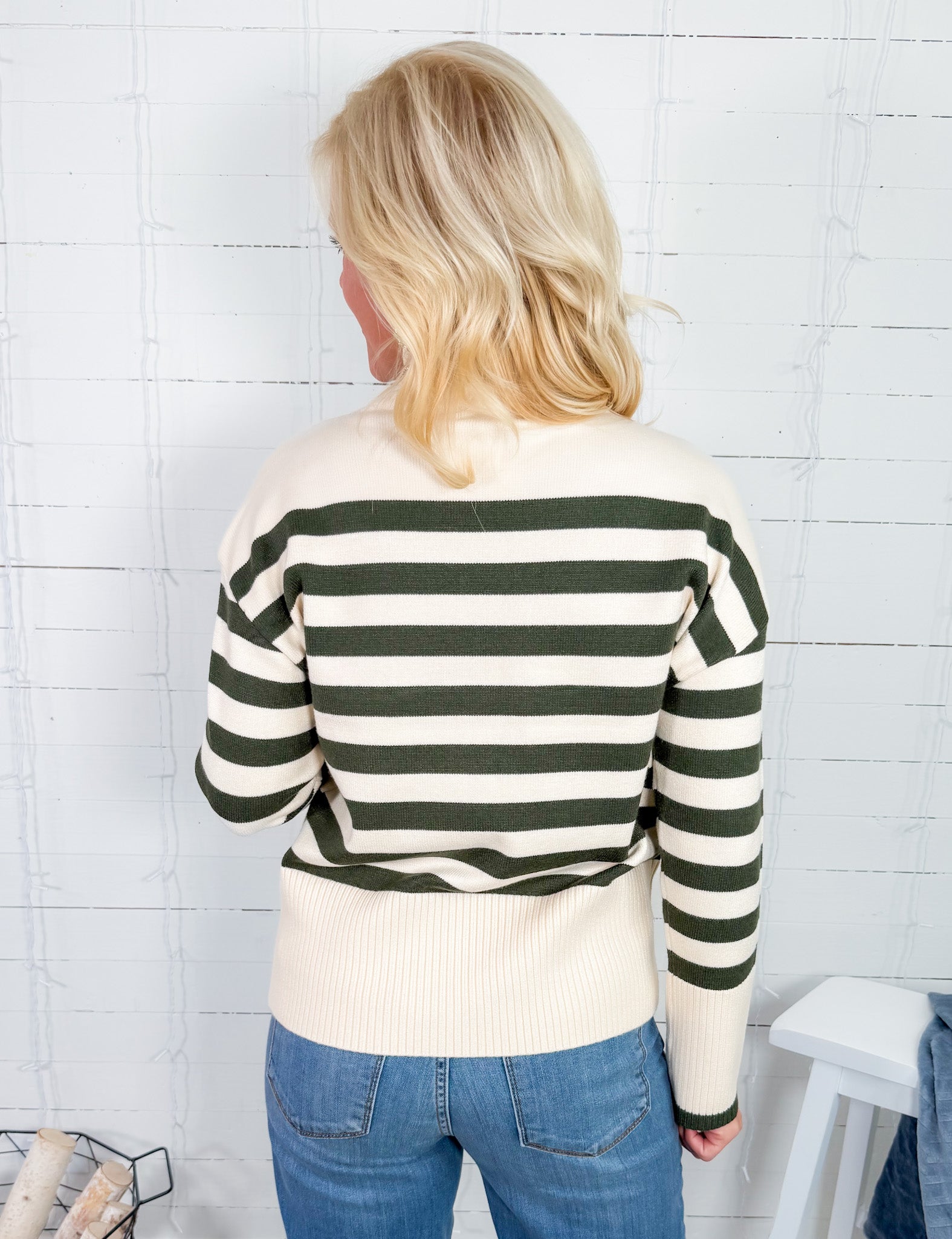 Pine Needle Striped Turtleneck Sweater Velvet Heart