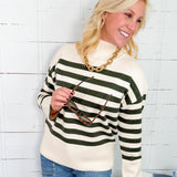 Pine Needle Striped Turtleneck Sweater Velvet Heart