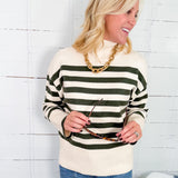 Pine Needle Striped Turtleneck Sweater Velvet Heart