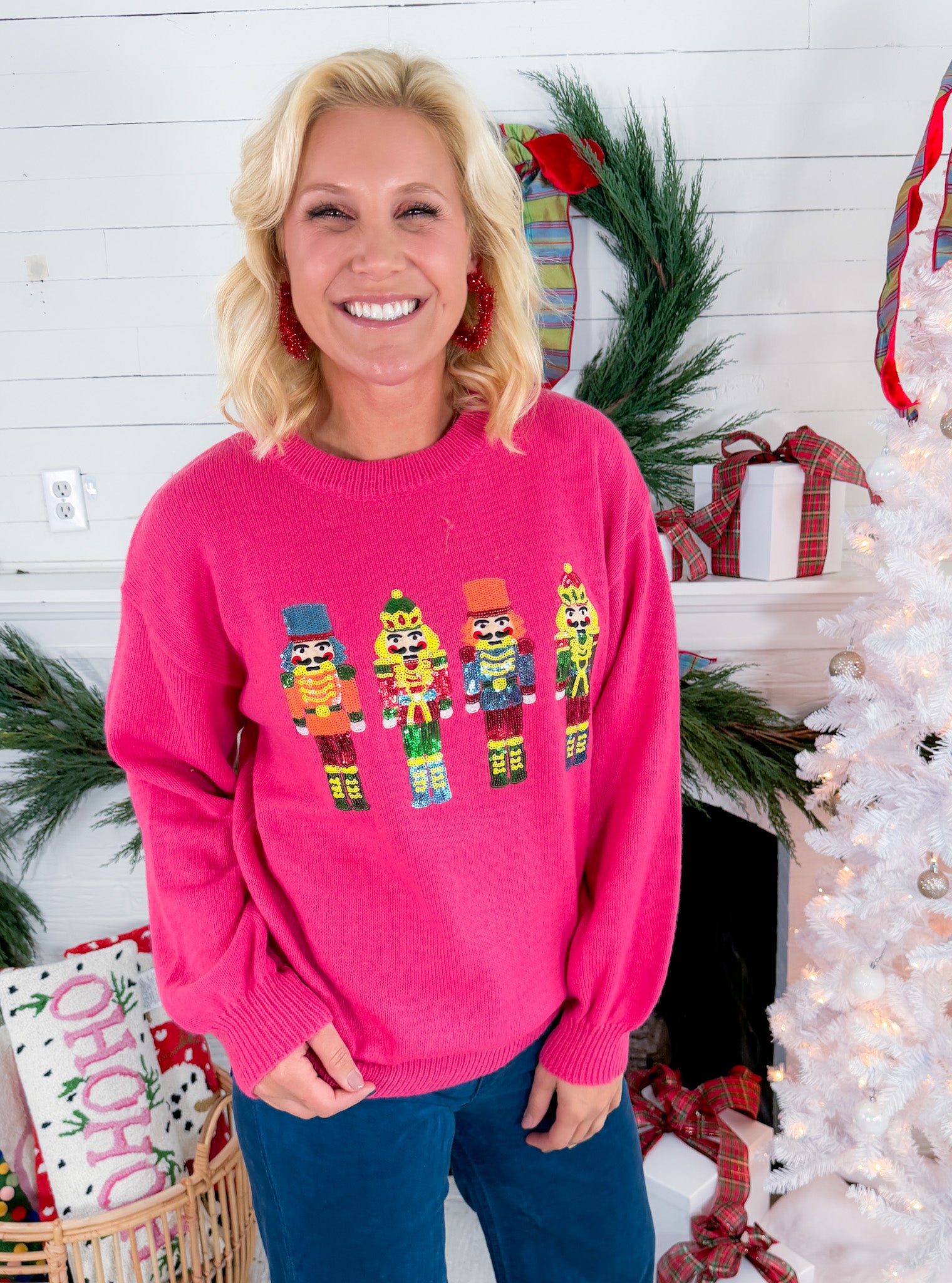 Pink Sequin Nutcracker Christmas Sweater