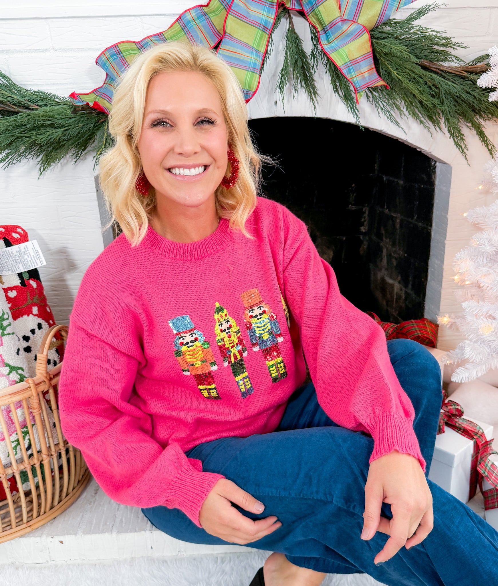 Pink Sequin Nutcracker Christmas Sweater