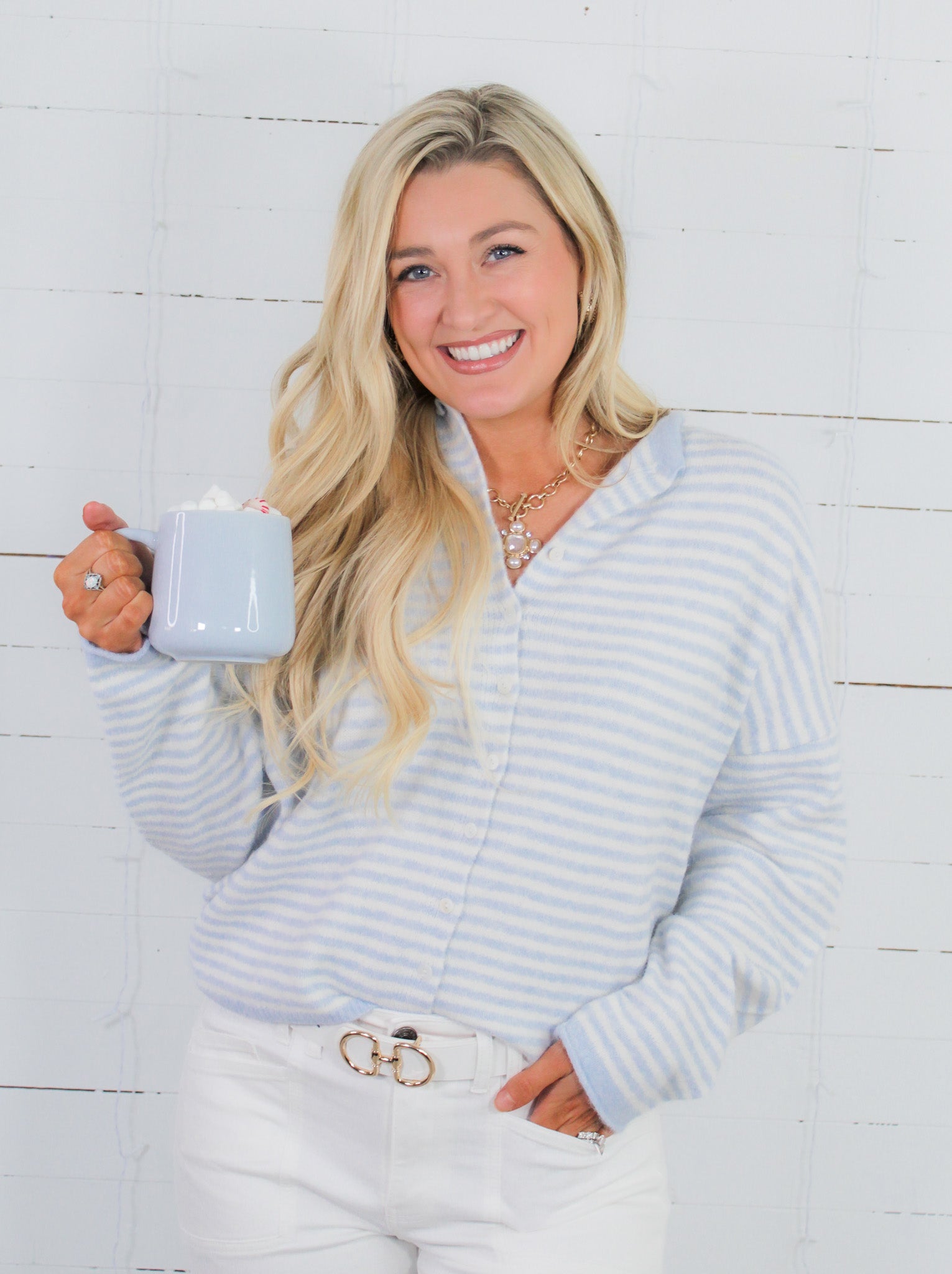 Piper Light Blue Mini Stripe Cardigan Things Between