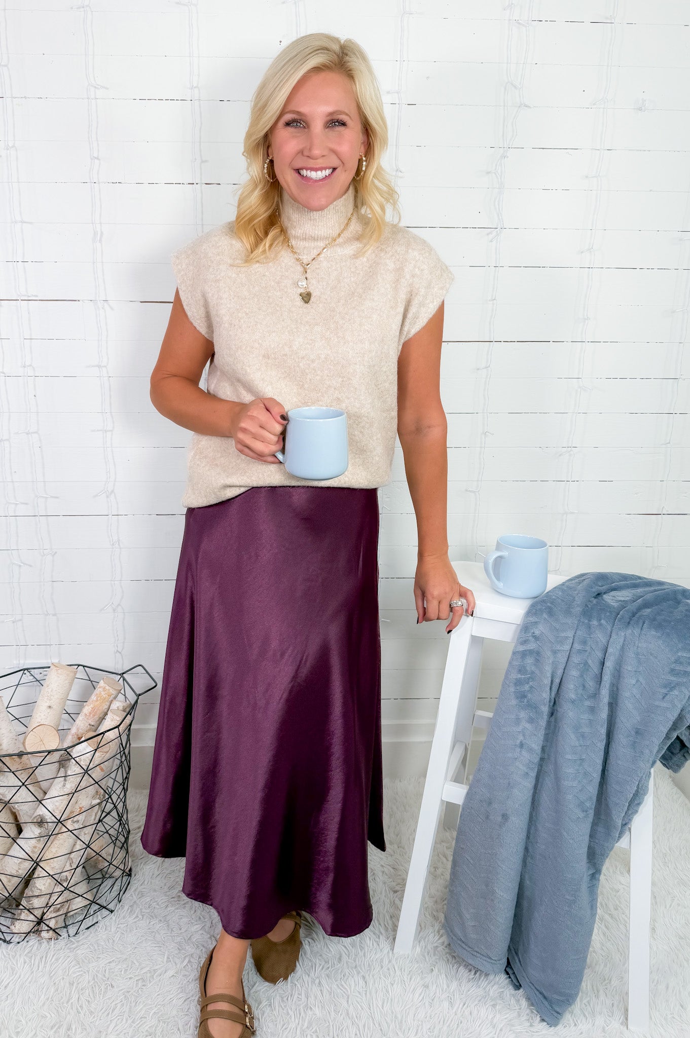 Piston Eggplant Silky Slip Skirt Molly Bracken