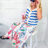 Polly Coastal Sketch Maxi Skirt Skies Are Blue