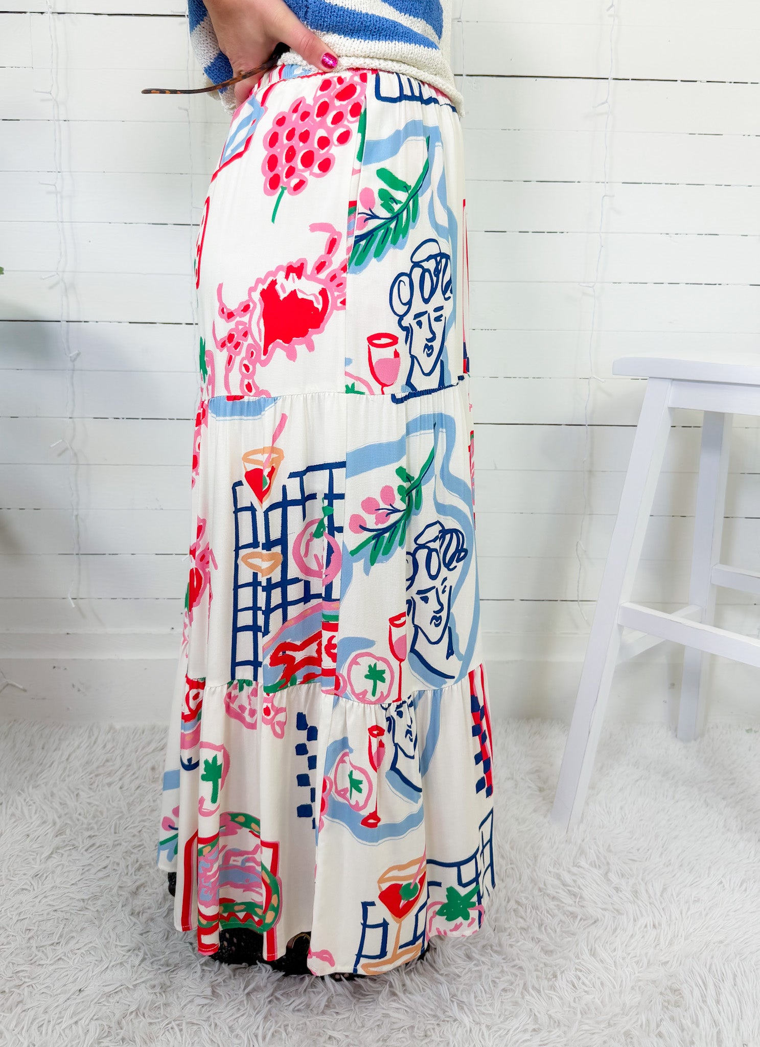 Polly Coastal Sketch Maxi Skirt Skies Are Blue