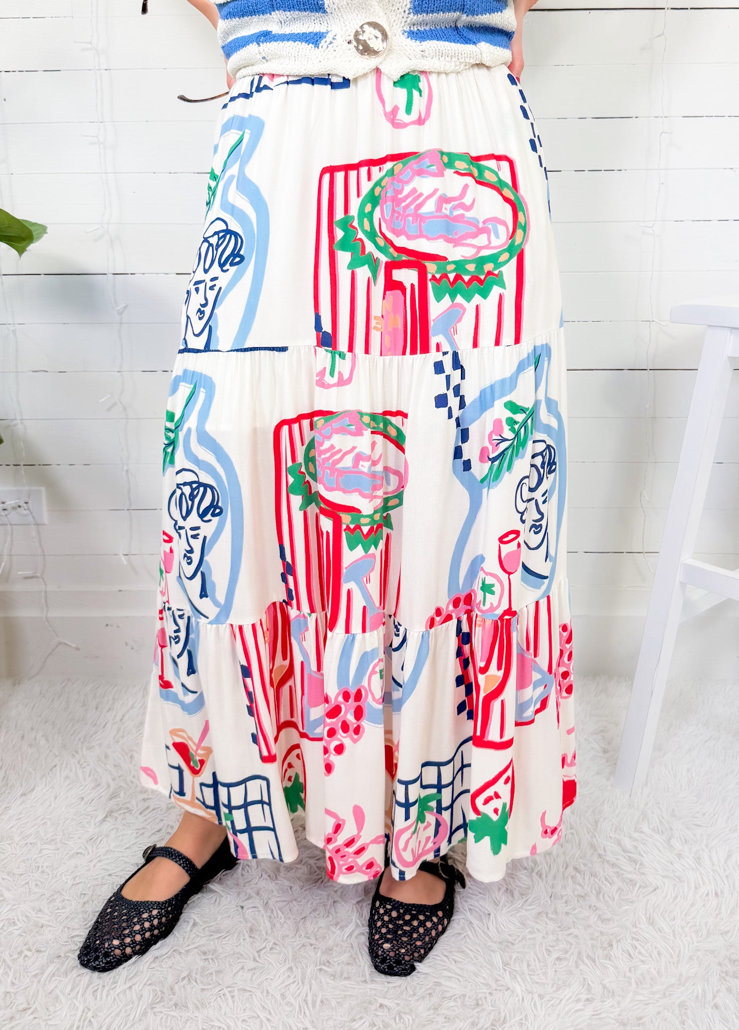 Polly Coastal Sketch Maxi Skirt Skies Are Blue