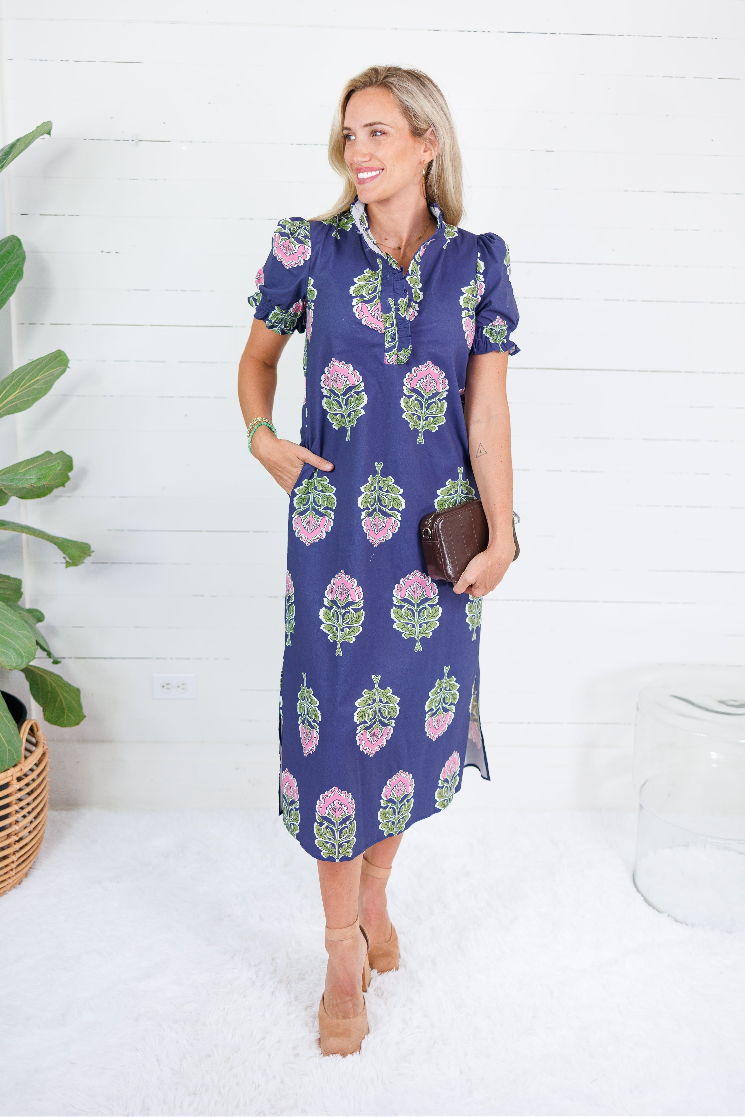 Polly Navy Floral Maxi Dress TCEC