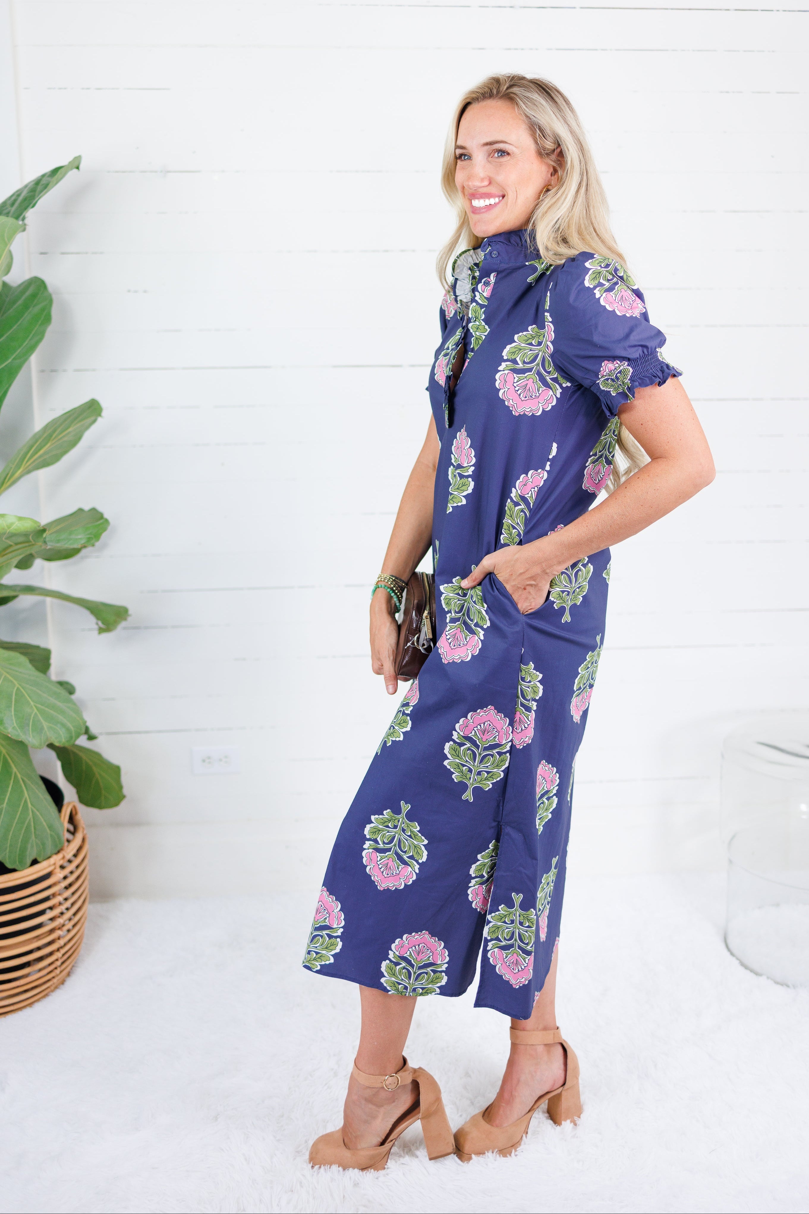 Polly Navy Floral Maxi Dress TCEC