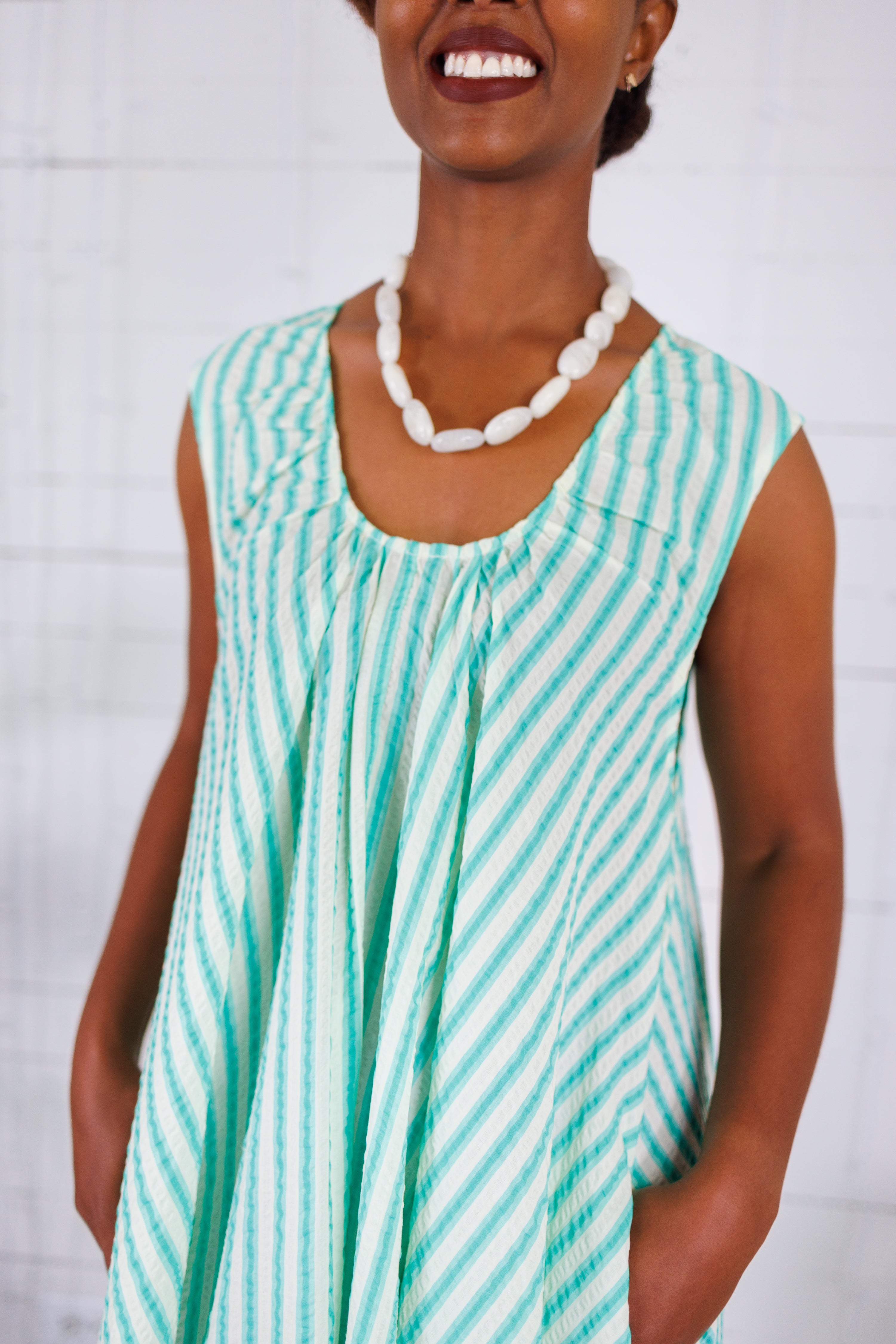 Poole Aqua Seersucker Stripe Scoop Maxi Dress Karlie