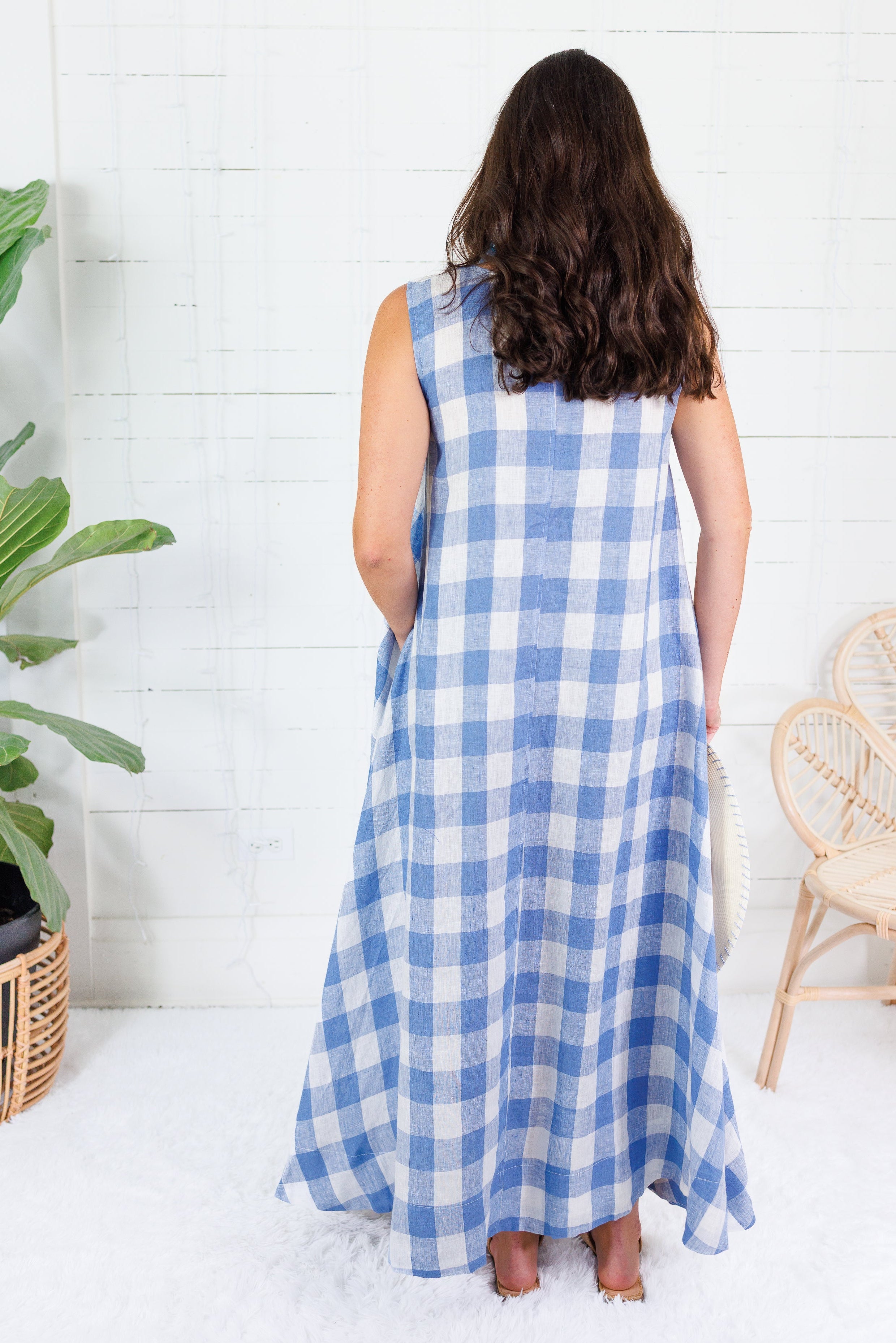 Poole Blue Buffalo Check Scoop Maxi Dress