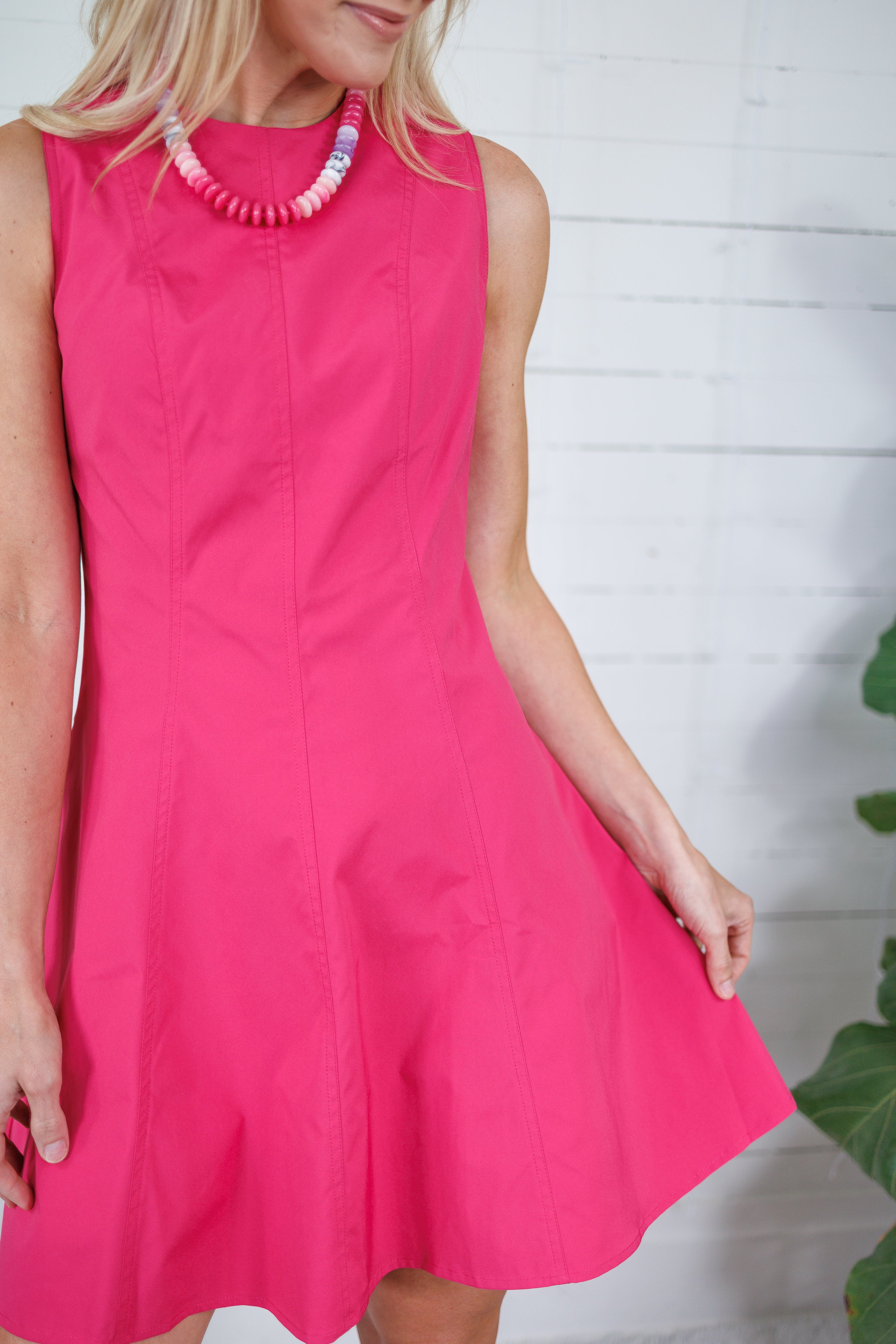 Poplar Hot Pink High Neck Skater Flare Mini Dress Naked Zebra