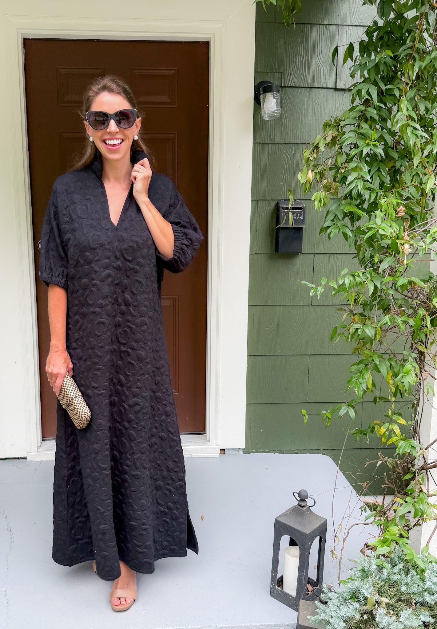 Poppy Black Cheetah Quilted Jacquard Maxi Dress Emily McCarthy