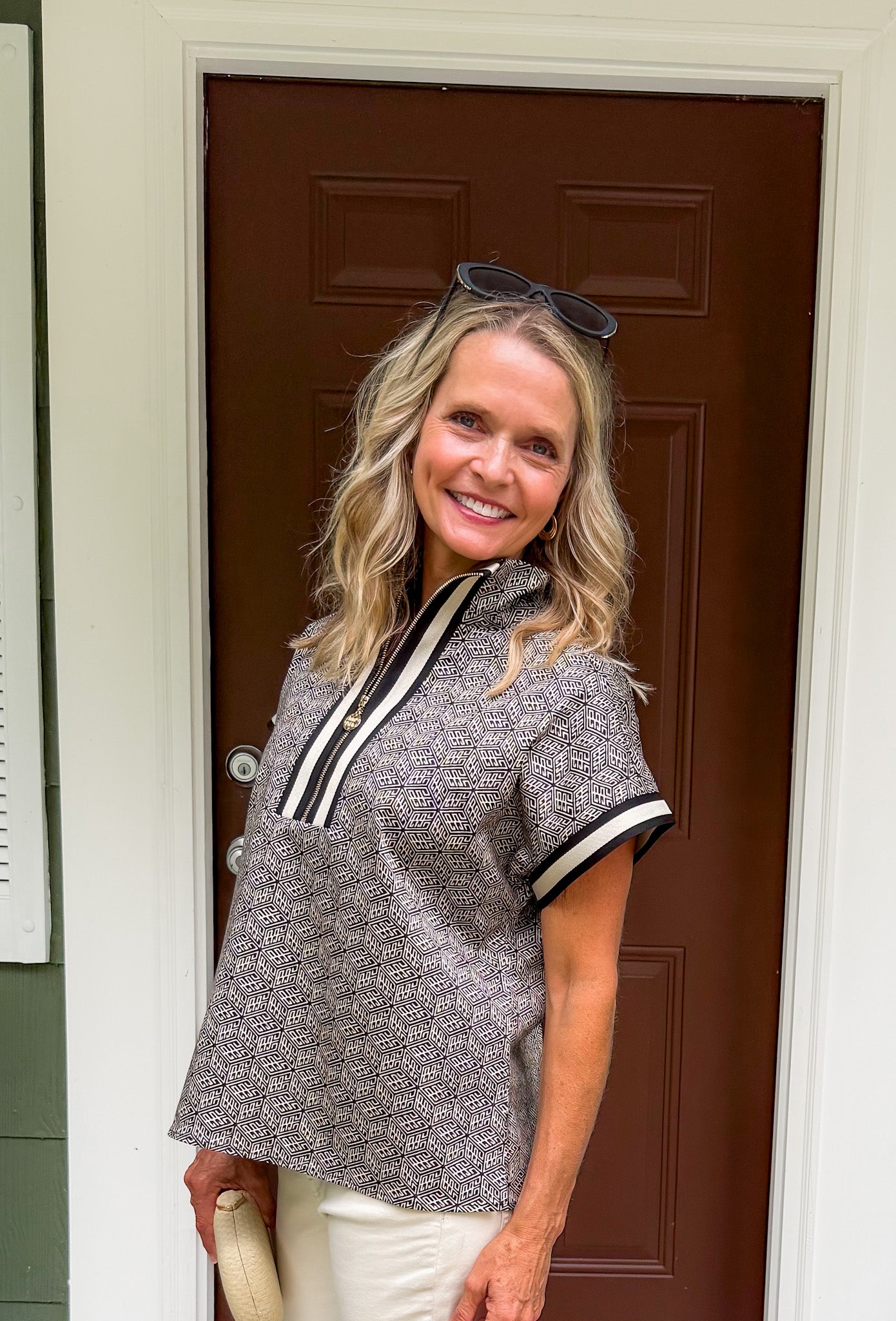 Poppy Black Tonal Monogram Pullover Top Emily Mccarthy