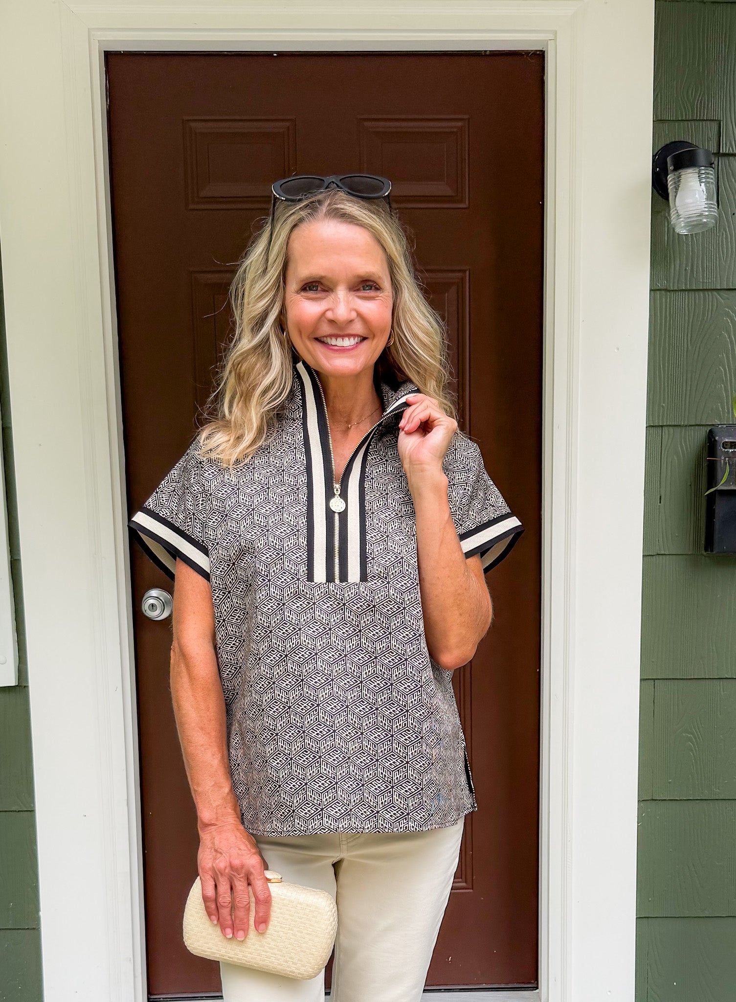 Poppy Black Tonal Monogram Pullover Top Emily Mccarthy