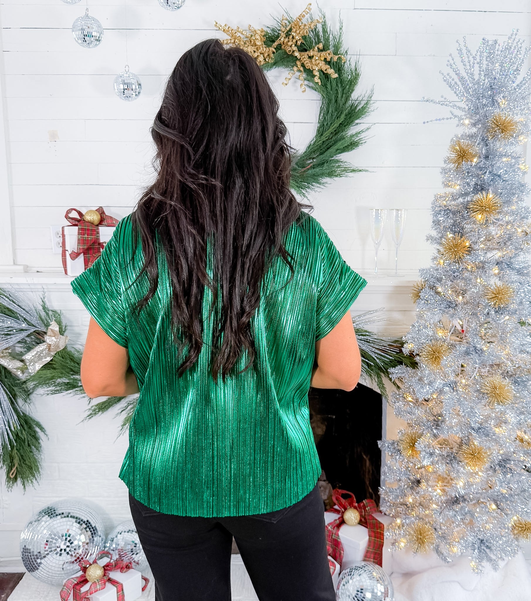 Poppy Jolly Green Crinkle Rayon Pullover Top Emily McCarthy