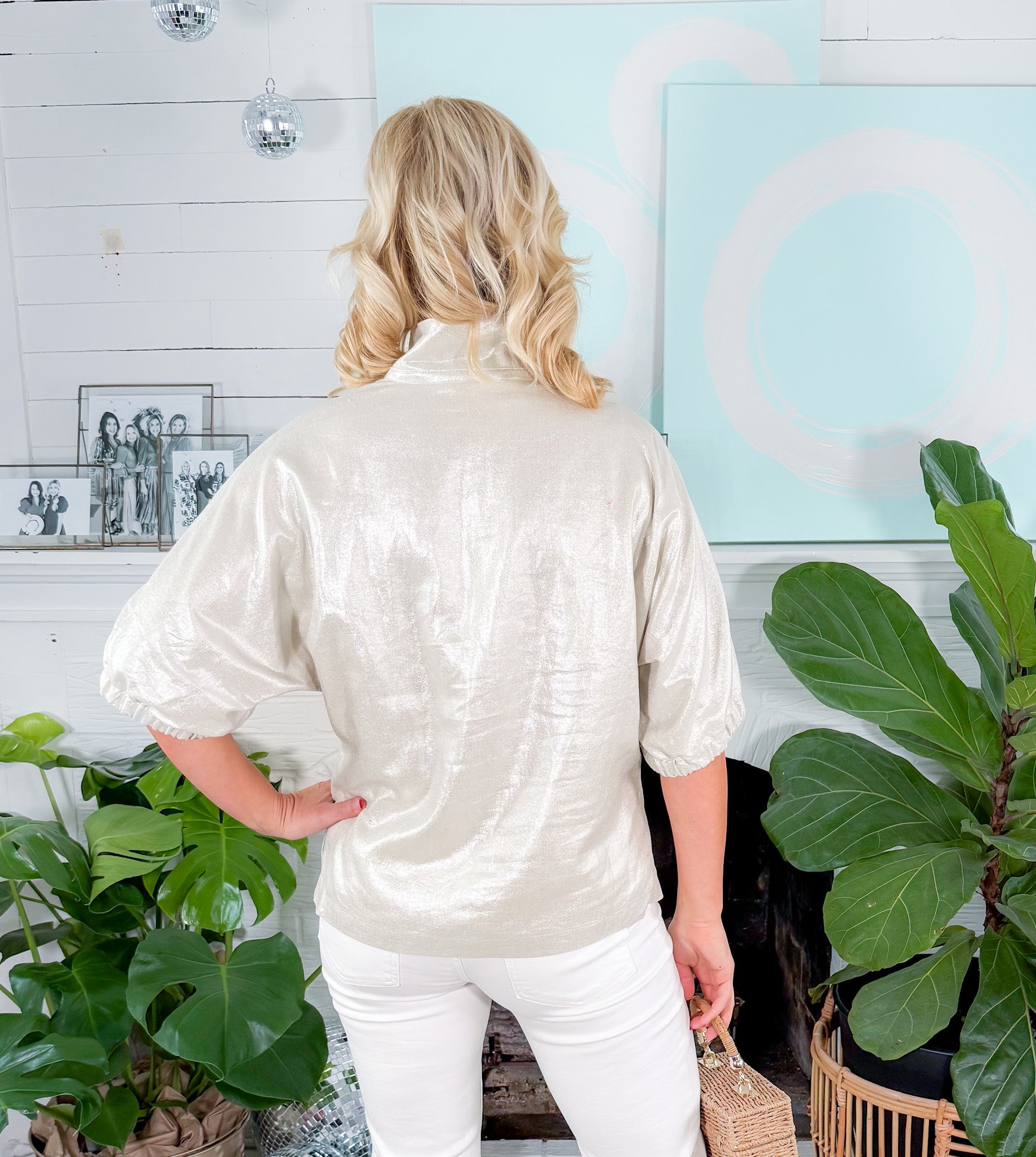 Poppy Platinum Metallic Linen Top Emily McCarthy