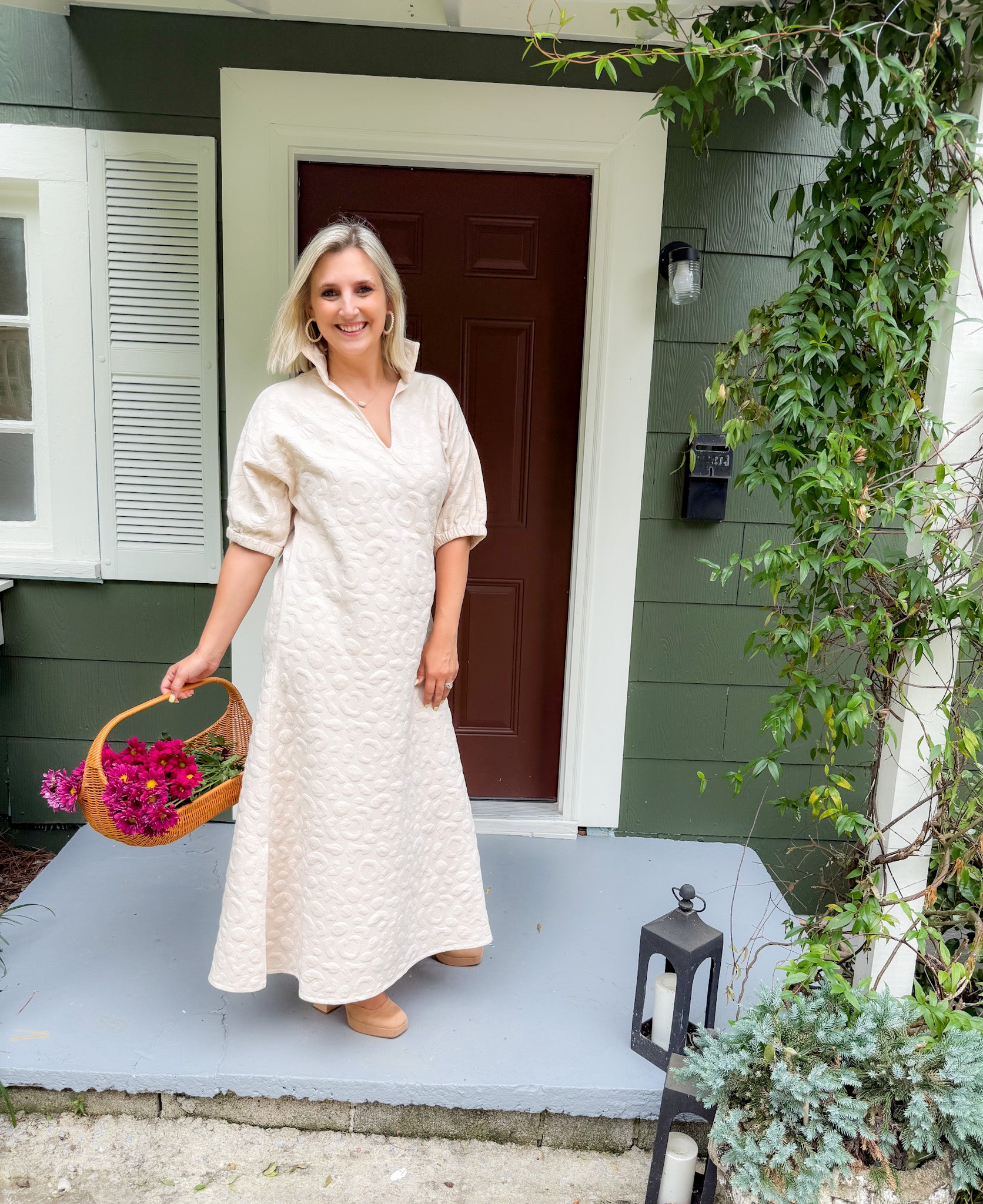 Poppy Sandstone Cheetah Quilted Jacquard Maxi Dress Emily McCarthy