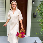 Poppy Sandstone Cheetah Quilted Jacquard Maxi Dress Emily McCarthy