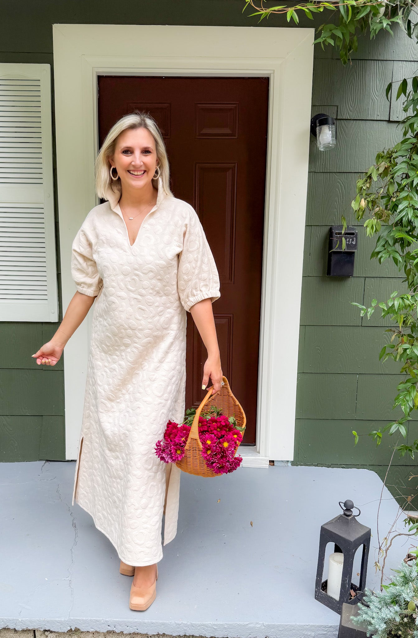 Poppy Sandstone Cheetah Quilted Jacquard Maxi Dress Emily McCarthy