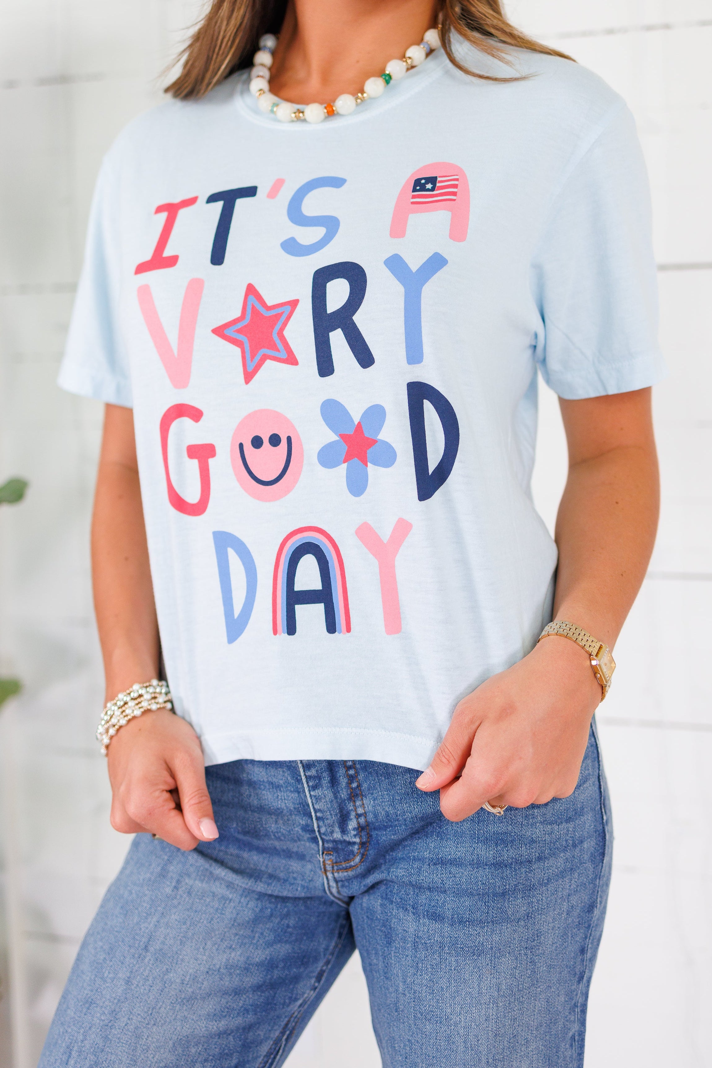 Poppy & Pine It's A Very Good Day Blue Crop Tee 