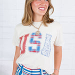 Poppy & Pine Ivory USA Patchwork Cropped Tee