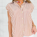 Porter Cocoa Stripe Bubble Sleeve Top
