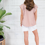 Porter Cocoa Stripe Bubble Sleeve Top