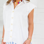 Porter White Poplin Bubble Sleeve Top