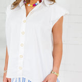 Porter White Poplin Bubble Sleeve Top