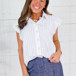 Porter White Stripe Bubble Sleeve Top